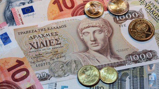 greek drachma coins and notes