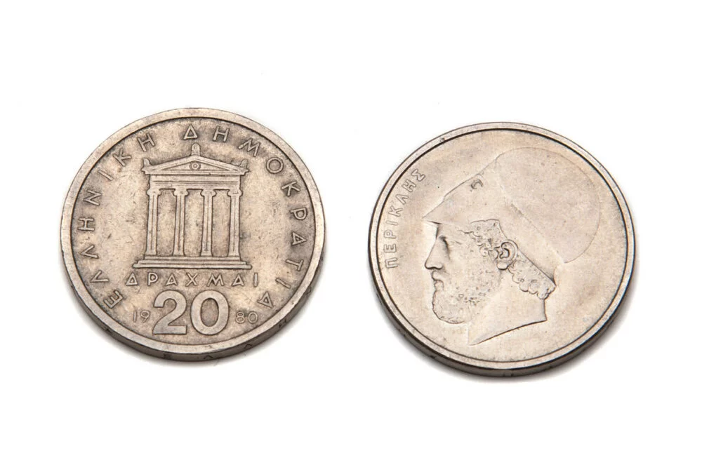 20 drachmas coin with Pericles on one side