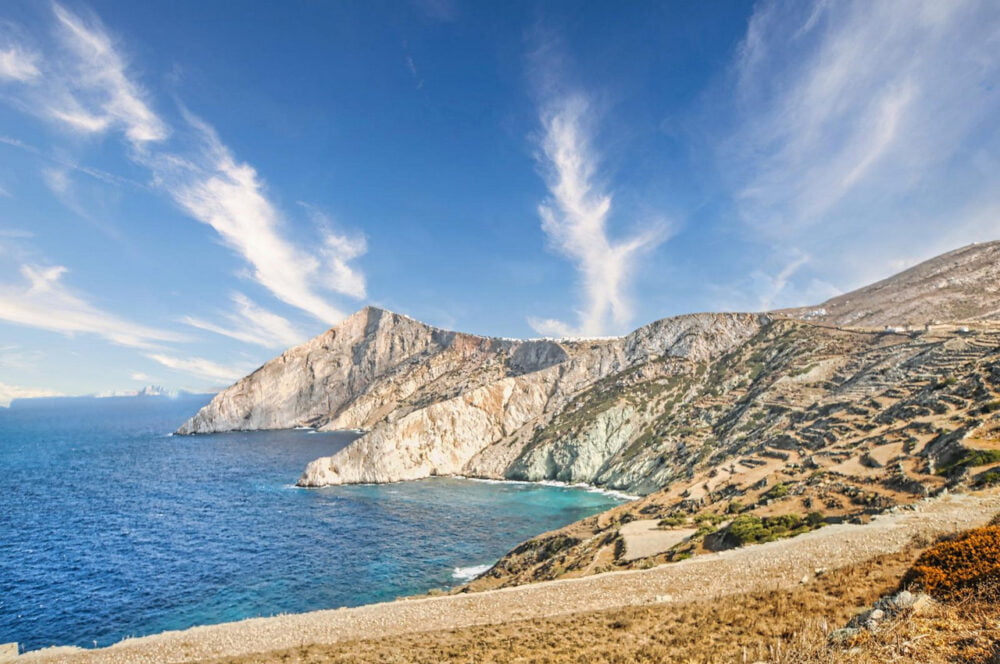 sunny day in folegandros island, summer weather in greece