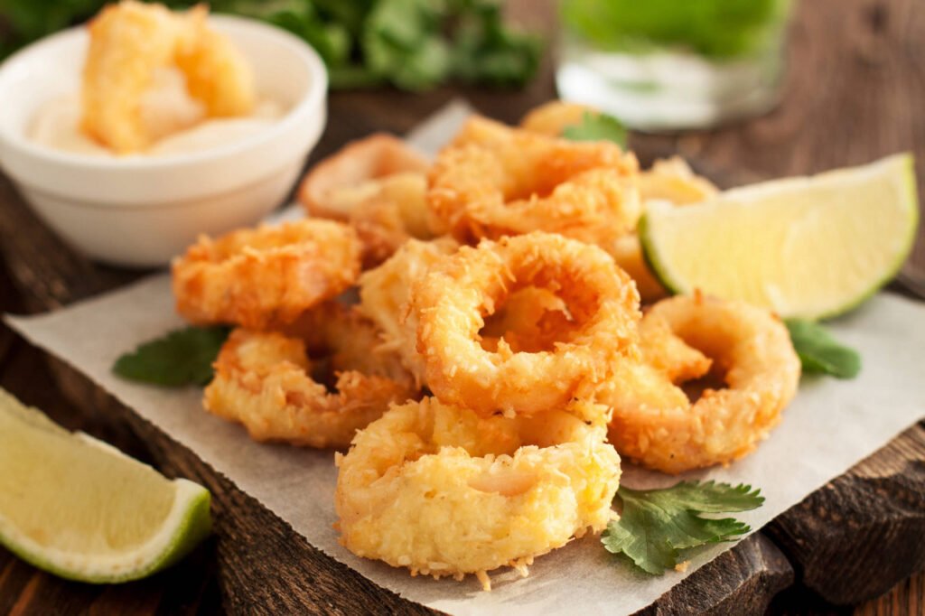 fried kalamarakia, squid rings, dish for clean monday