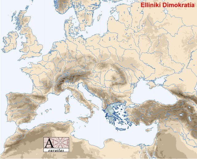 map with the location of greece in europe