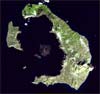 satellite photo of Santorini volcano