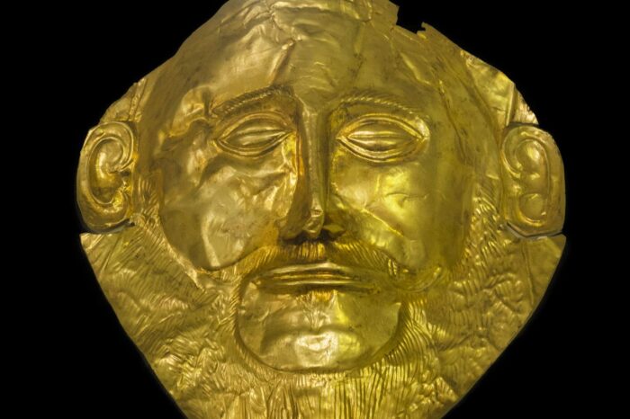 The golden mask of King Agamemnon found in Mycenae