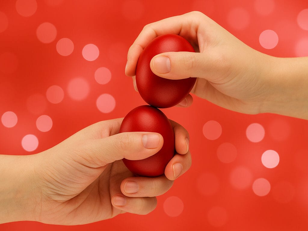tsougrisma of red eggs on easter